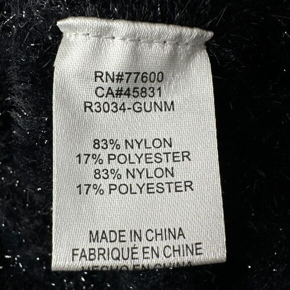 Sandrine Rose Eyelash Metallic Sparkle Sweater Black Women Large NWT Super Soft - Picture 10 of 11